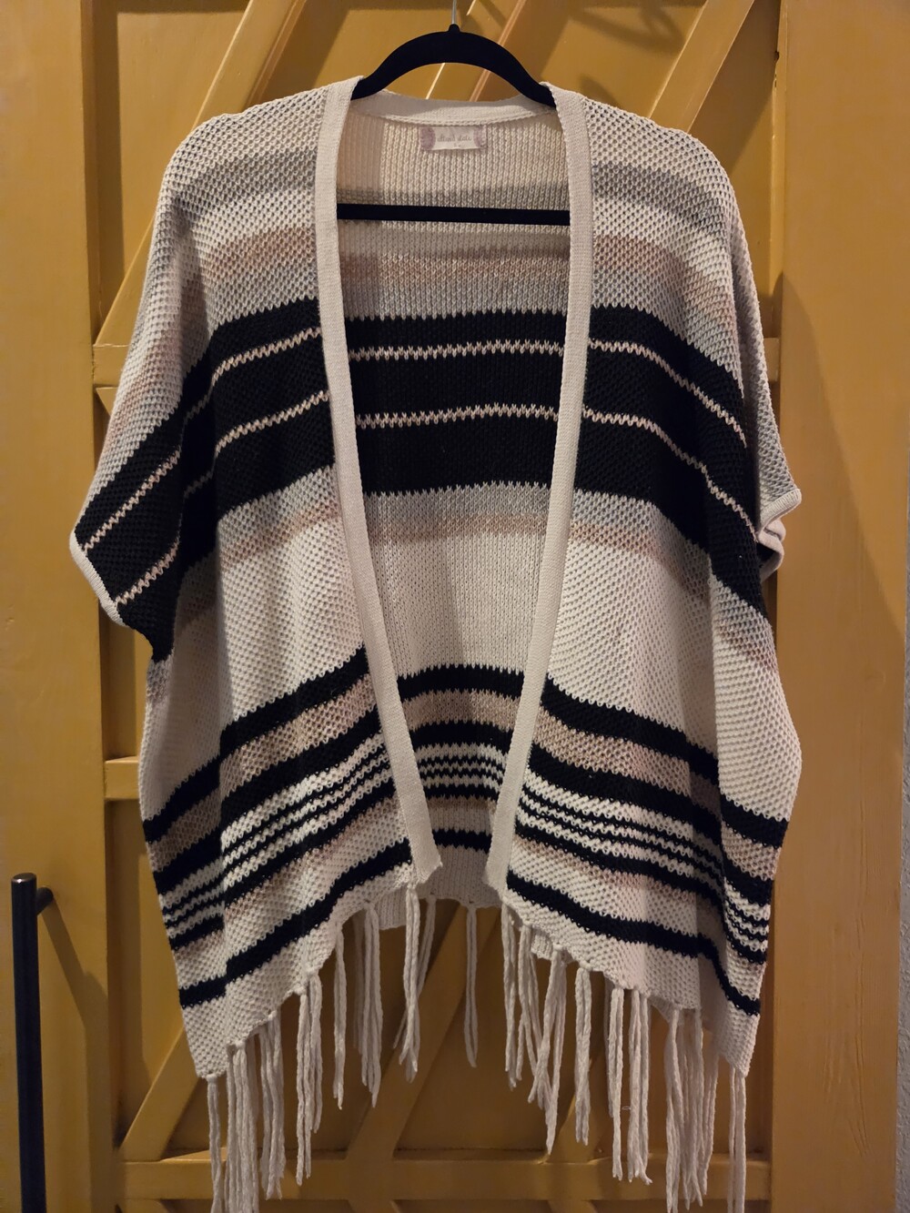 Alter'd State Striped Fringe Poncho in Cream & Black Size Small
